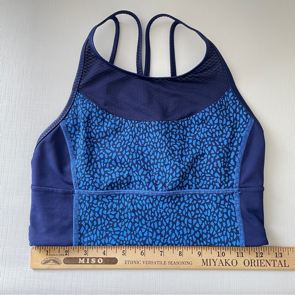 LULULEMON Clip-In Long Line Bra W’s 6 Hero Blue High Neckline Mesh Front Straps - Picture 5 of 6